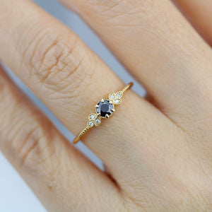 engagement ring black diamond, diamond engagement ring,  art deco engagement ring, dainty ring, vintage diamond engagement ring - NOOI JEWELRY