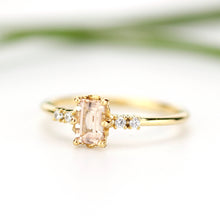 Load image into Gallery viewer, Emerald cut morganite and diamond engagement ring, simple cluster ring 18k gold - NOOI JEWELRY
