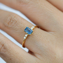 Load image into Gallery viewer, Emerald cut London blue topaz and diamond engagement ring, simple cluster ring 18k gold - NOOI JEWELRY