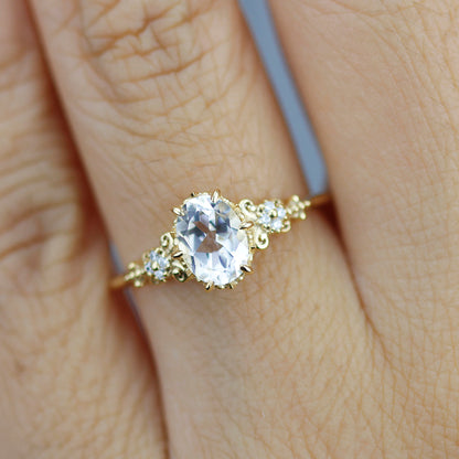 white topaz and diamond ring, vintage style engagement rings diamond unique - NOOI JEWELRY