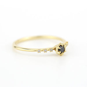 Dainty diamond ring black and white diamonds, Hexagonal engagement ring, minimal ring, minimalist ring - NOOI JEWELRY