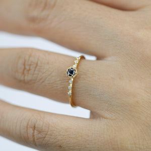 Dainty diamond ring black and white diamonds, Hexagonal engagement ring, minimal ring, minimalist ring - NOOI JEWELRY