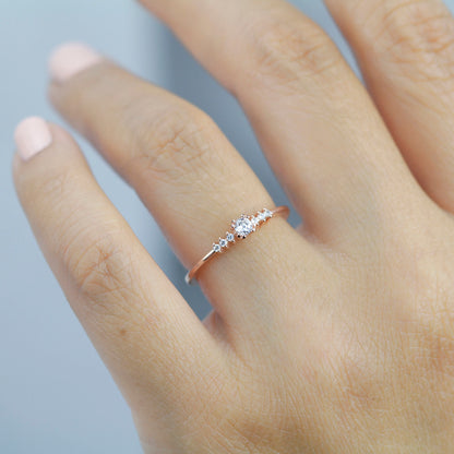 Rose gold engagement ring simple round | Small diamond cluster engagement ring - NOOI JEWELRY