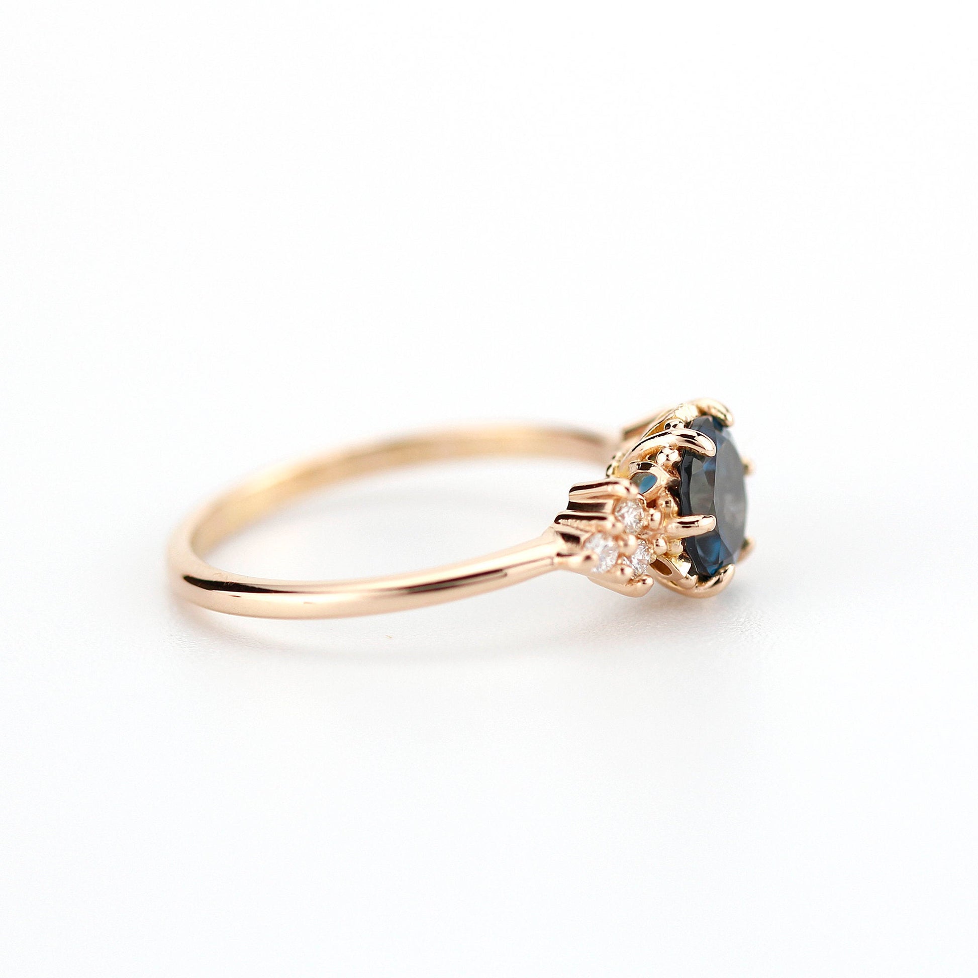 London blue topaz and diamond engagement ring rose gold, classic round engagement ring - NOOI JEWELRY
