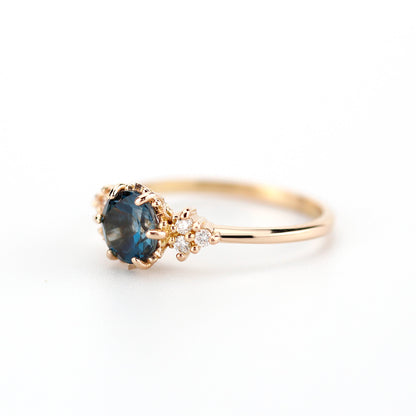 London blue topaz and diamond engagement ring rose gold, classic round engagement ring - NOOI JEWELRY