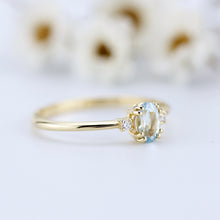 Load image into Gallery viewer, oval aquamarine and diamonds engagement ring, 18k yellow gold - NOOI JEWELRY