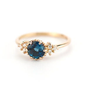 London blue topaz and diamond engagement ring rose gold, classic round engagement ring - NOOI JEWELRY