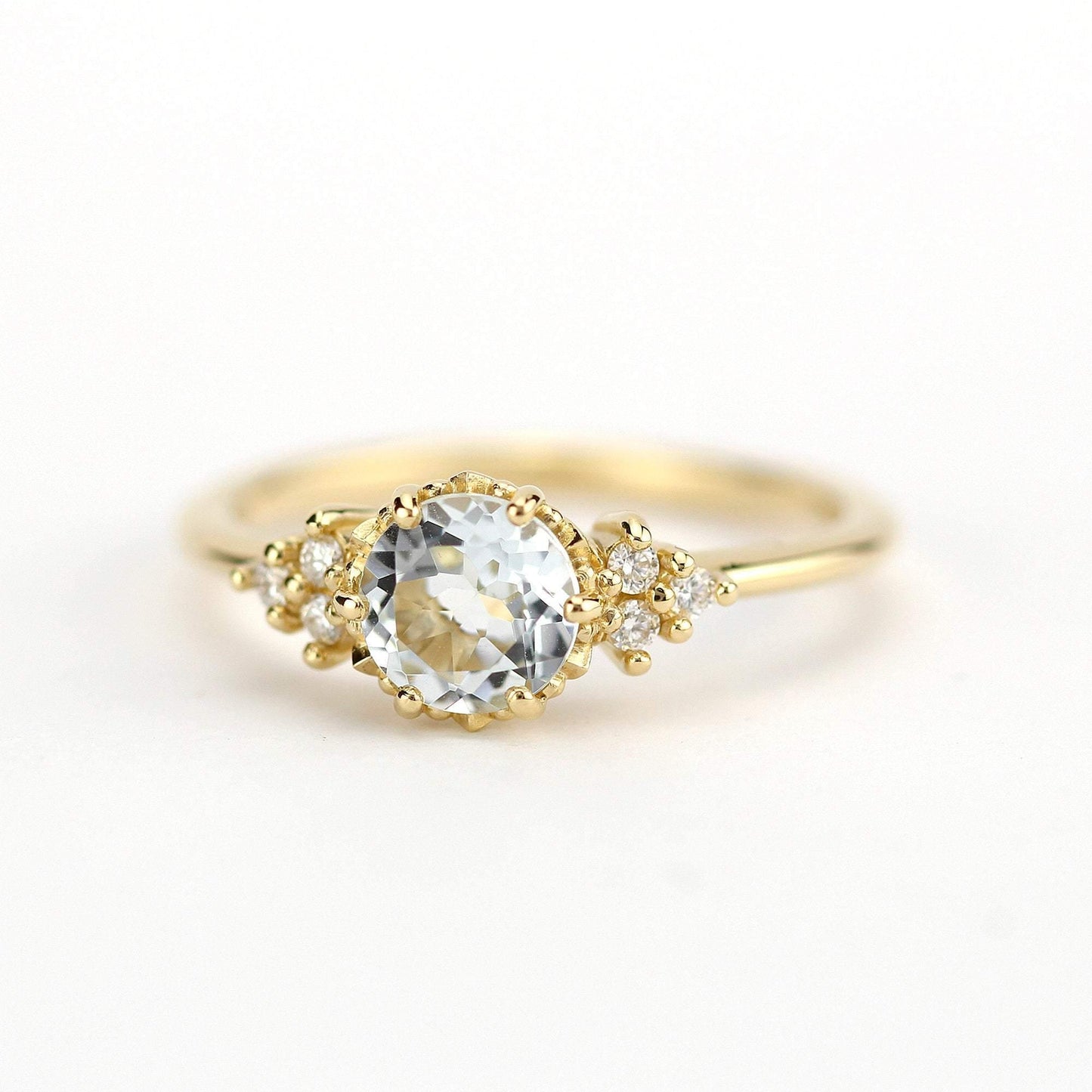 Aquamarine and diamond engagement ring, simple ring aquamarine 18k gold - NOOI JEWELRY