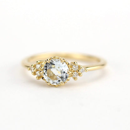 Aquamarine and diamond engagement ring, simple ring aquamarine 18k gold - NOOI JEWELRY