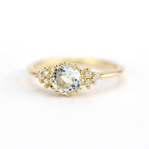 Aquamarine and diamond engagement ring, simple ring aquamarine 18k gold - NOOI JEWELRY