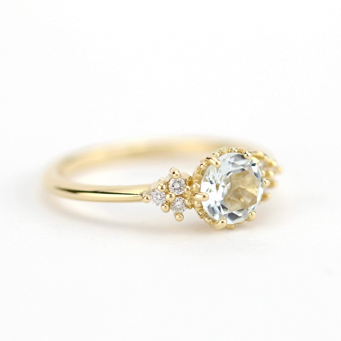 Aquamarine and diamond engagement ring, simple ring aquamarine 18k gold - NOOI JEWELRY