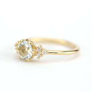 Aquamarine and diamond engagement ring, simple ring aquamarine 18k gold - NOOI JEWELRY