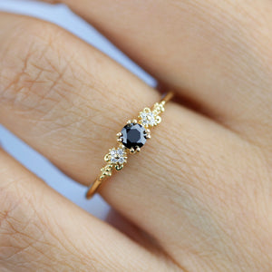 engagement ring black diamond, black diamond ring, simple diamond ring, Cluster ring black diamond - NOOI JEWELRY