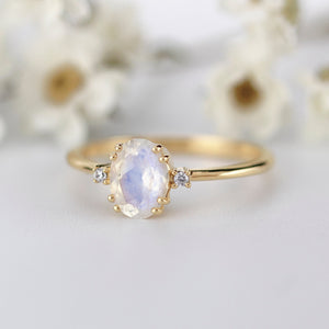 Moonstone Engagement Ring, Oval Engagement Ring, Simple ring, Delicate Ring, ClusEngagement ring Moonstone and diamonds ring - NOOI JEWELRY