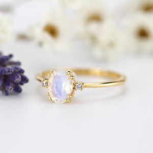 Moonstone Engagement Ring, Oval Engagement Ring, Simple ring, Delicate Ring, ClusEngagement ring Moonstone and diamonds ring - NOOI JEWELRY