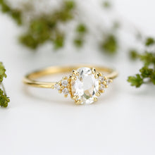 Load image into Gallery viewer, Oval engagement ring white topaz and diamonds, minimalist ring 18k gold - NOOI JEWELRY