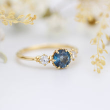 Load image into Gallery viewer, Unique three stone ring London blue topaz and diamonds engagement ring - NOOI JEWELRY