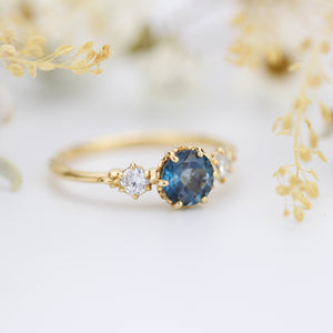 Unique three stone ring London blue topaz and diamonds engagement ring - NOOI JEWELRY