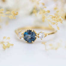 Load image into Gallery viewer, Unique three stone ring London blue topaz and diamonds engagement ring - NOOI JEWELRY