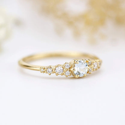 aquamarine and diamond cluster ring, 18K yellow gold ring aquamarine - NOOI JEWELRY