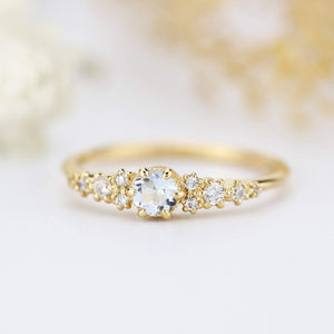 aquamarine and diamond cluster ring, 18K yellow gold ring aquamarine - NOOI JEWELRY