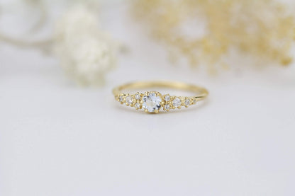 aquamarine and diamond cluster ring, 18K yellow gold ring aquamarine - NOOI JEWELRY
