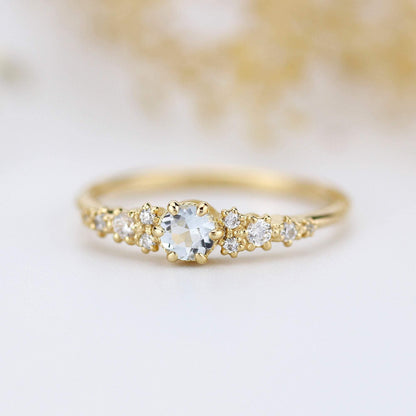 aquamarine and diamond cluster ring, 18K yellow gold ring aquamarine - NOOI JEWELRY