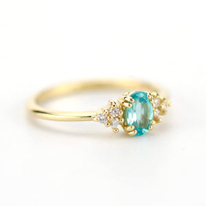 blue apatite engagement ring, oval apatite and diamonds ring - NOOI JEWELRY