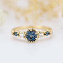 Load image into Gallery viewer, Cluster engagement ring round London blue topaz with marquise stone on the side - NOOI JEWELRY