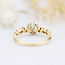 Load image into Gallery viewer, Cluster engagement ring round London blue topaz with marquise stone on the side - NOOI JEWELRY