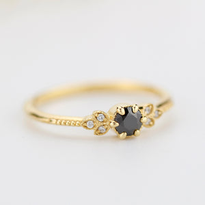engagement ring black diamond, diamond engagement ring,  art deco engagement ring, dainty ring, vintage diamond engagement ring - NOOI JEWELRY