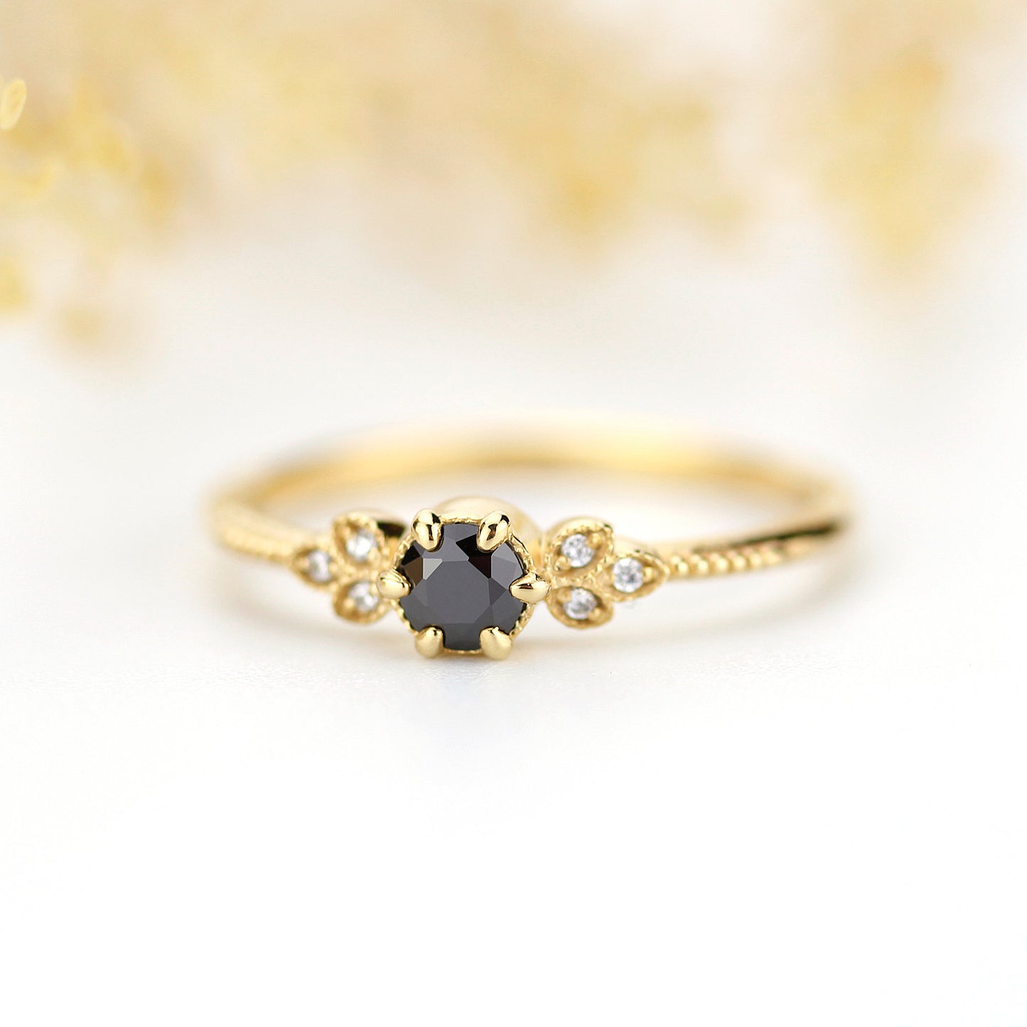 engagement ring black diamond, diamond engagement ring,  art deco engagement ring, dainty ring, vintage diamond engagement ring - NOOI JEWELRY