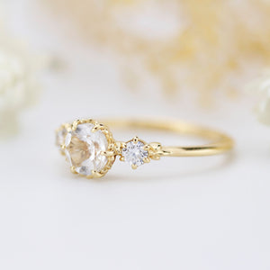 Simple three stone engagement ring natural white topaz and diamonds - NOOI JEWELRY