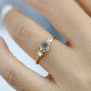 Three stone engagement ring Labradorite and diamond cluster ring 18k yellow gold - NOOI JEWELRY