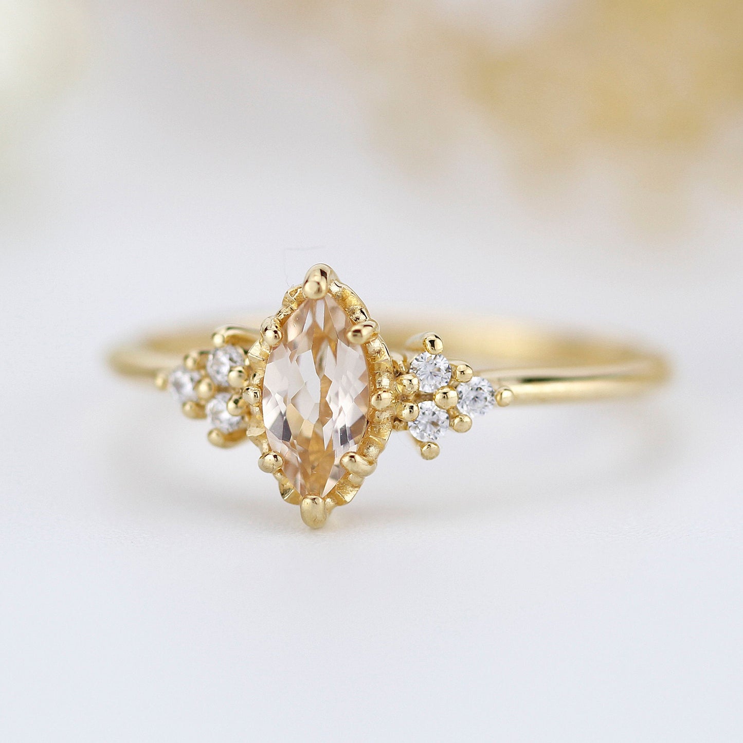 engagement ring marquise morganite diamond cluster ring - NOOI JEWELRY