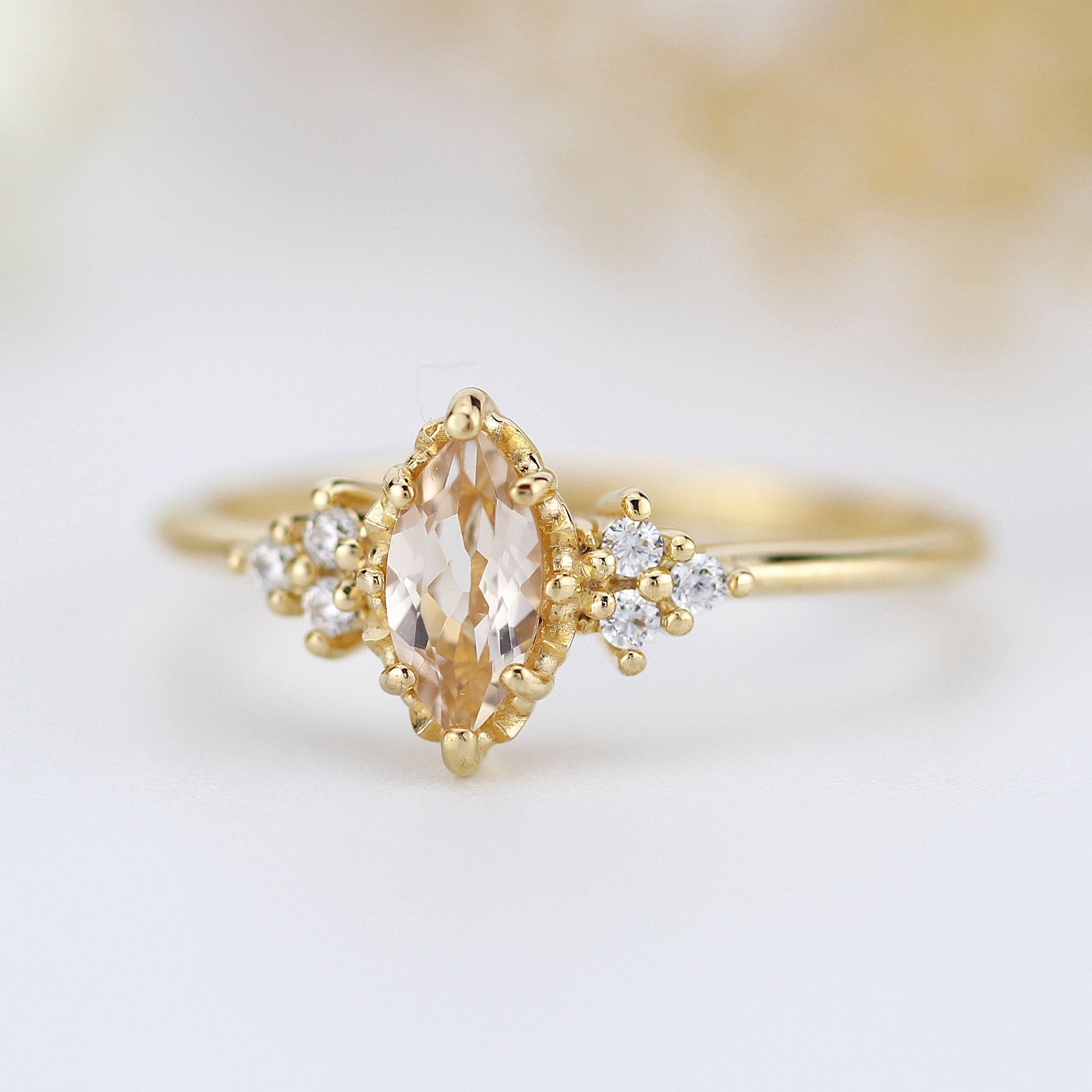 engagement ring marquise morganite diamond cluster ring - NOOI JEWELRY