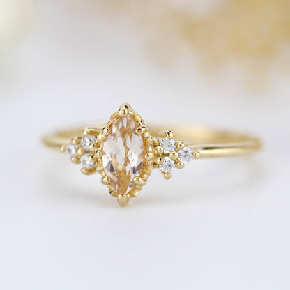 engagement ring marquise morganite diamond cluster ring - NOOI JEWELRY