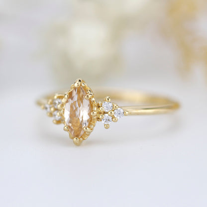 engagement ring marquise morganite diamond cluster ring - NOOI JEWELRY