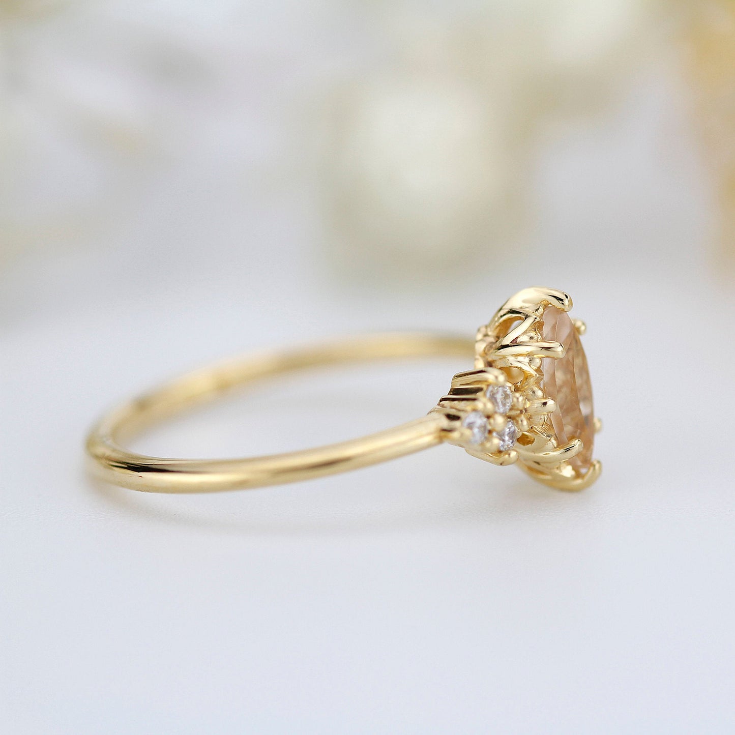 engagement ring marquise morganite diamond cluster ring - NOOI JEWELRY