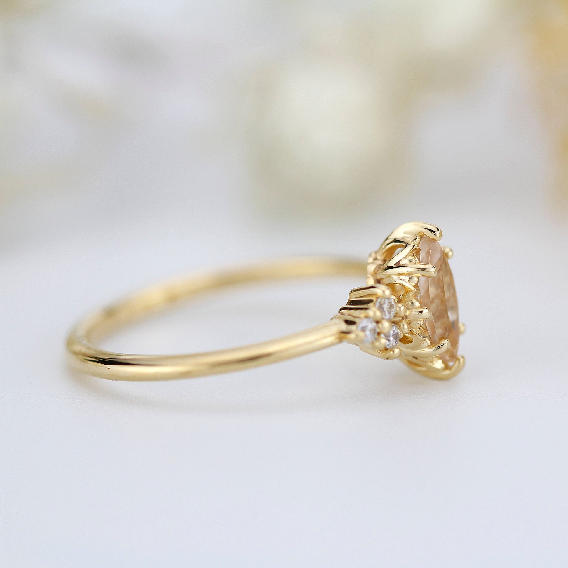 engagement ring marquise morganite diamond cluster ring - NOOI JEWELRY