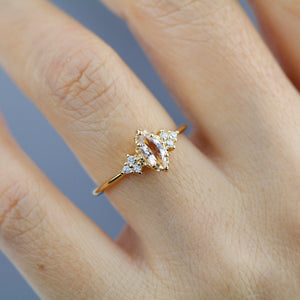 engagement ring marquise morganite diamond cluster ring - NOOI JEWELRY