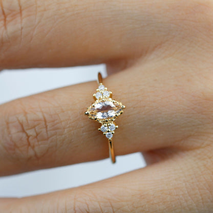 engagement ring marquise morganite diamond cluster ring - NOOI JEWELRY