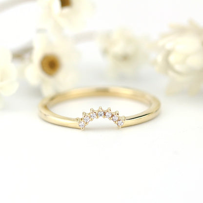 engagement ring, Diamond Wedding Band, Crown Wedding band, Curved Diamond Band, Wedding Ring band, wedding band, minimalist ring