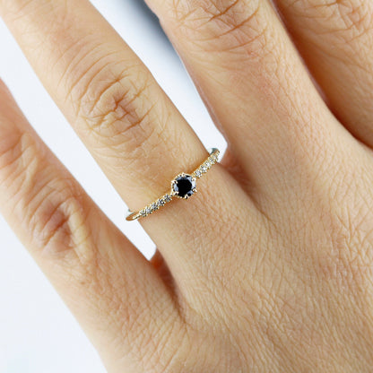 engagement ring diamonds, art deco engagement ring, black diamond engagement ring, dainty ring, vintage diamond engagement ring - NOOI JEWELRY