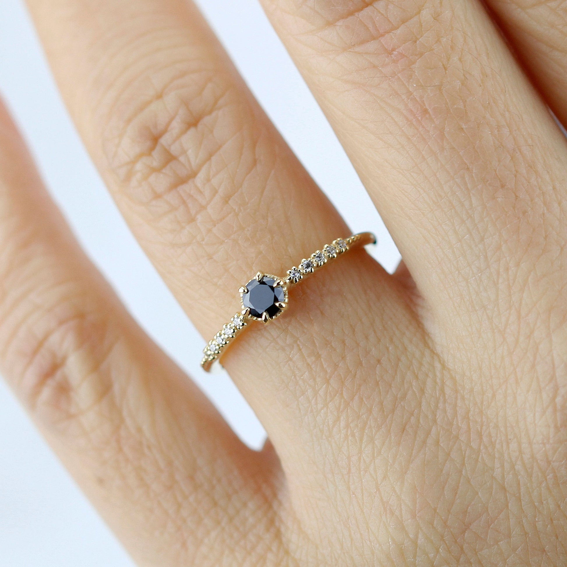 engagement ring diamonds, art deco engagement ring, black diamond engagement ring, dainty ring, vintage diamond engagement ring - NOOI JEWELRY