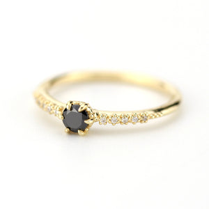 engagement ring diamonds, art deco engagement ring, black diamond engagement ring, dainty ring, vintage diamond engagement ring - NOOI JEWELRY