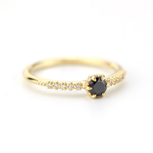 engagement ring diamonds, art deco engagement ring, black diamond engagement ring, dainty ring, vintage diamond engagement ring - NOOI JEWELRY