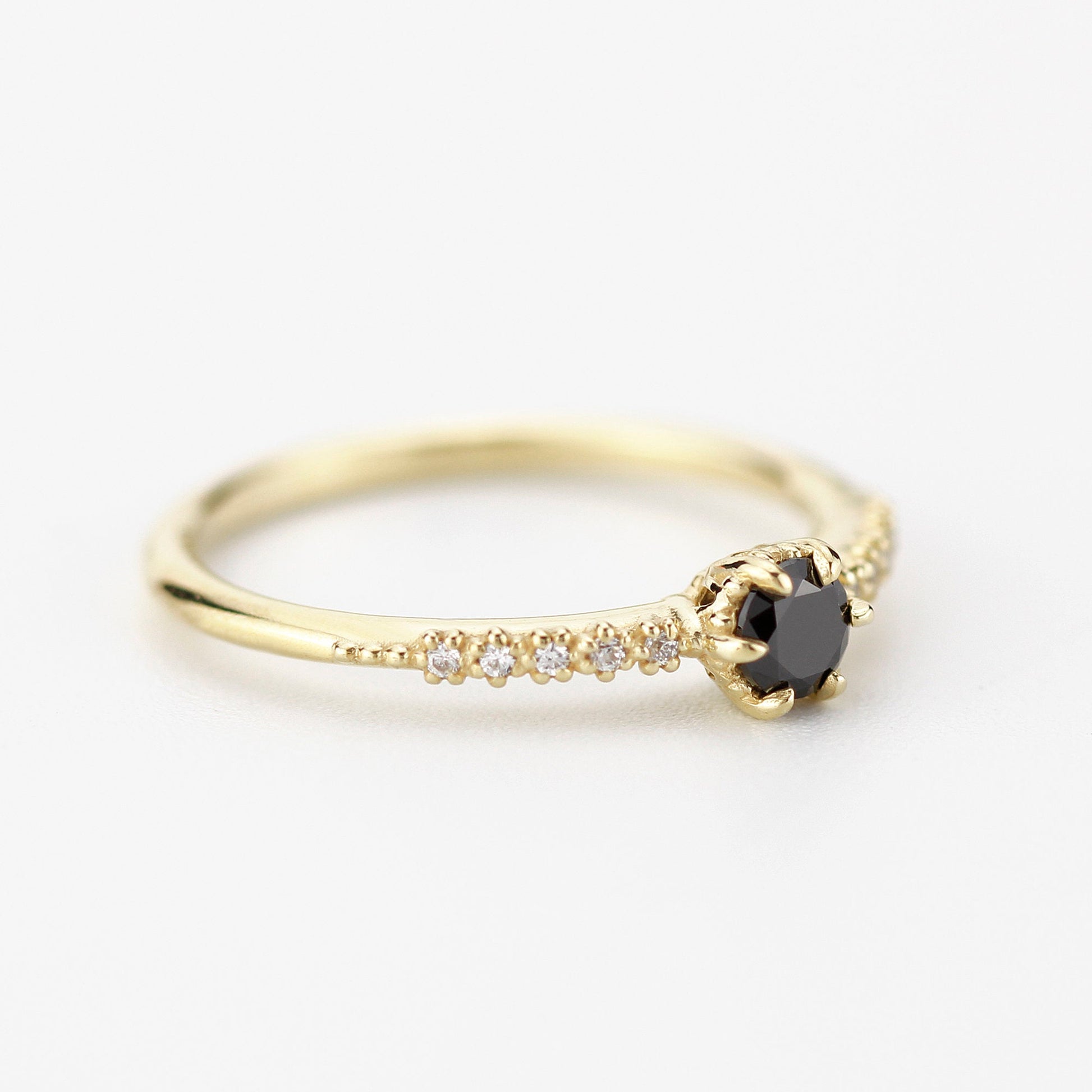 engagement ring diamonds, art deco engagement ring, black diamond engagement ring, dainty ring, vintage diamond engagement ring - NOOI JEWELRY