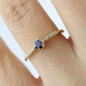 engagement ring diamonds, art deco engagement ring, black diamond engagement ring, dainty ring, vintage diamond engagement ring - NOOI JEWELRY