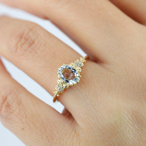 Oval engagement ring aquamarine, cluster ring aquamarine - NOOI JEWELRY